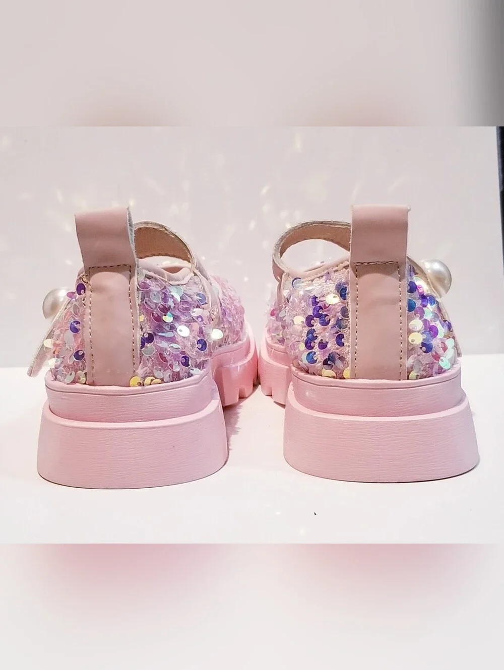 SHEIN Pink Sequin Strap Chunky Shoes